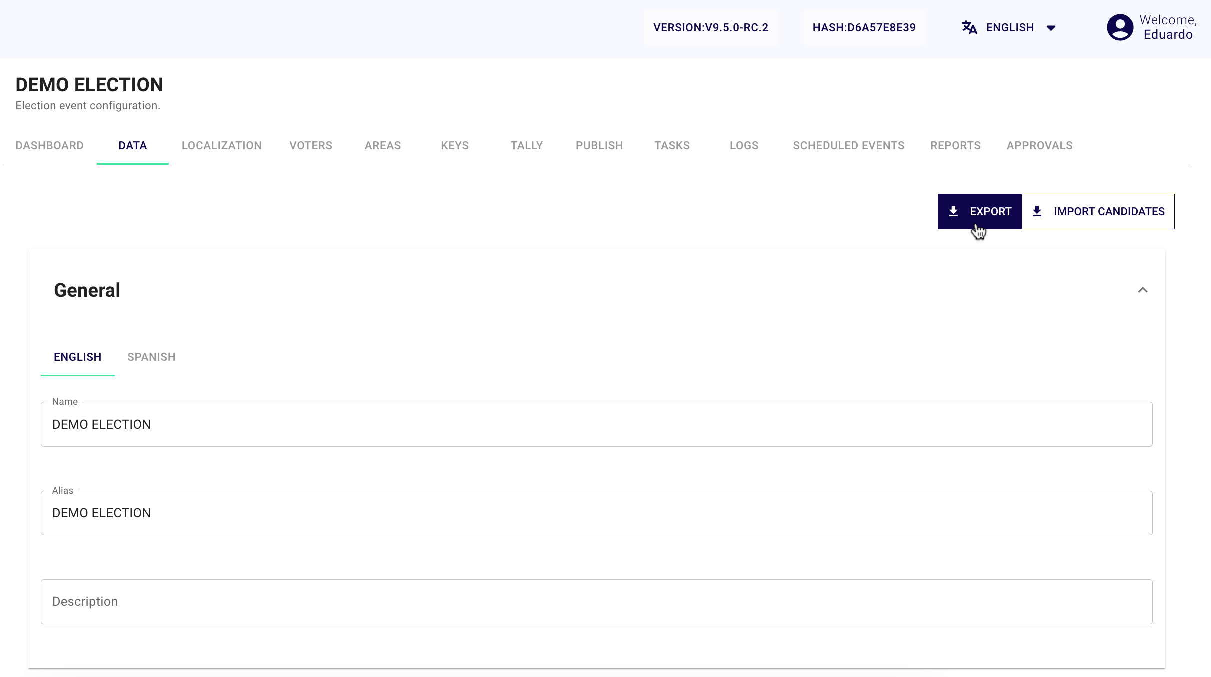 Export Menu Selection