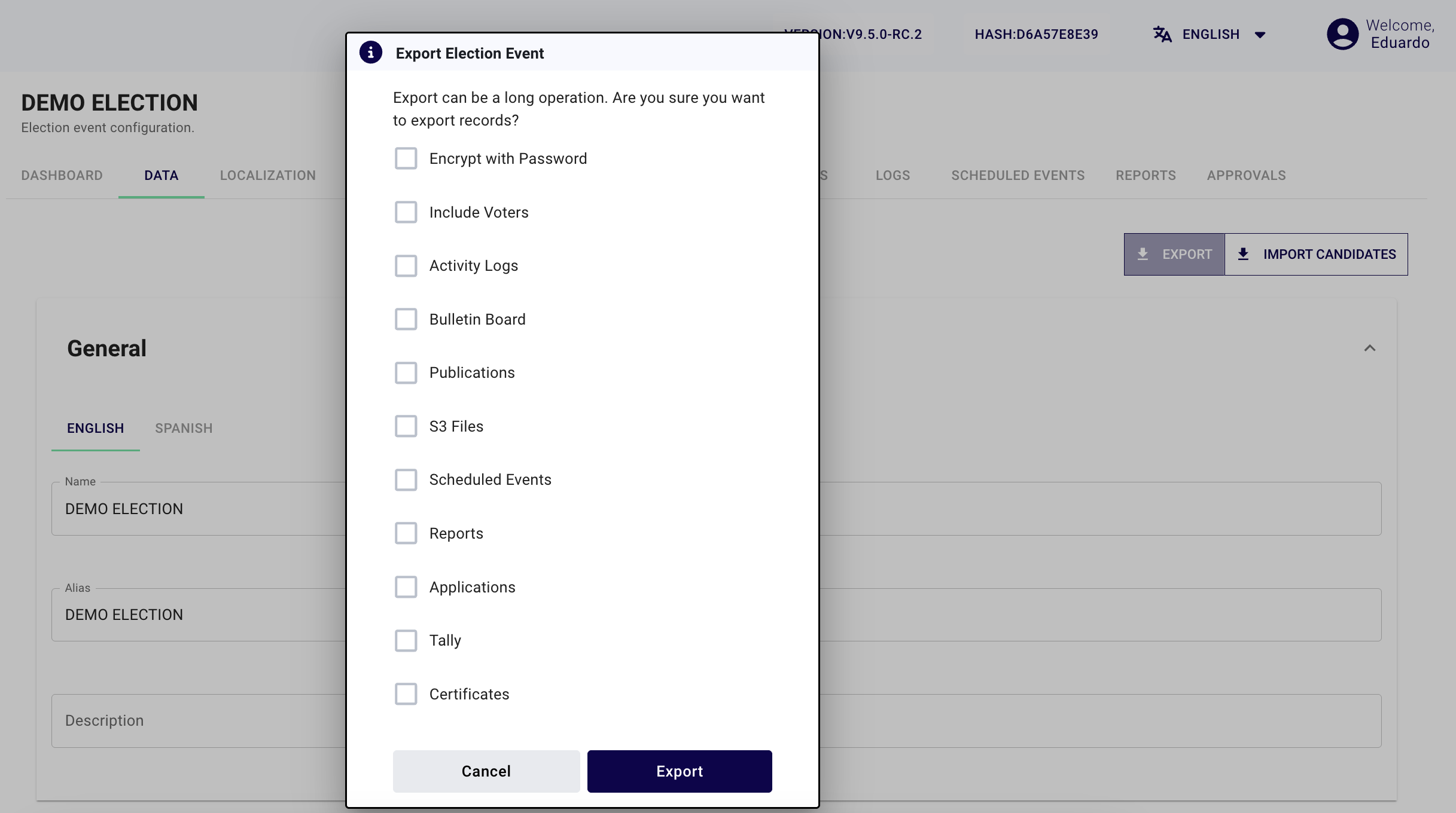 Export Password and Instructions