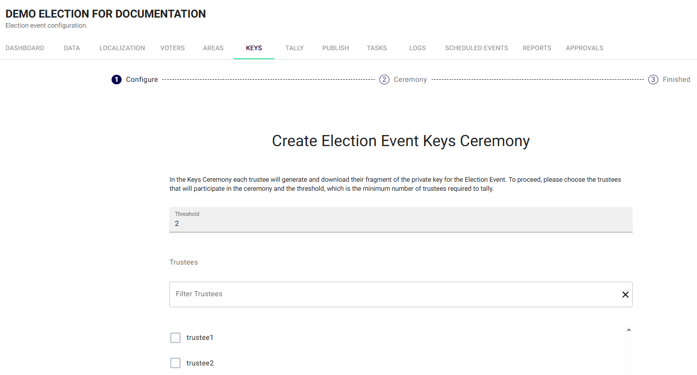 Ceremony Configuration Panel