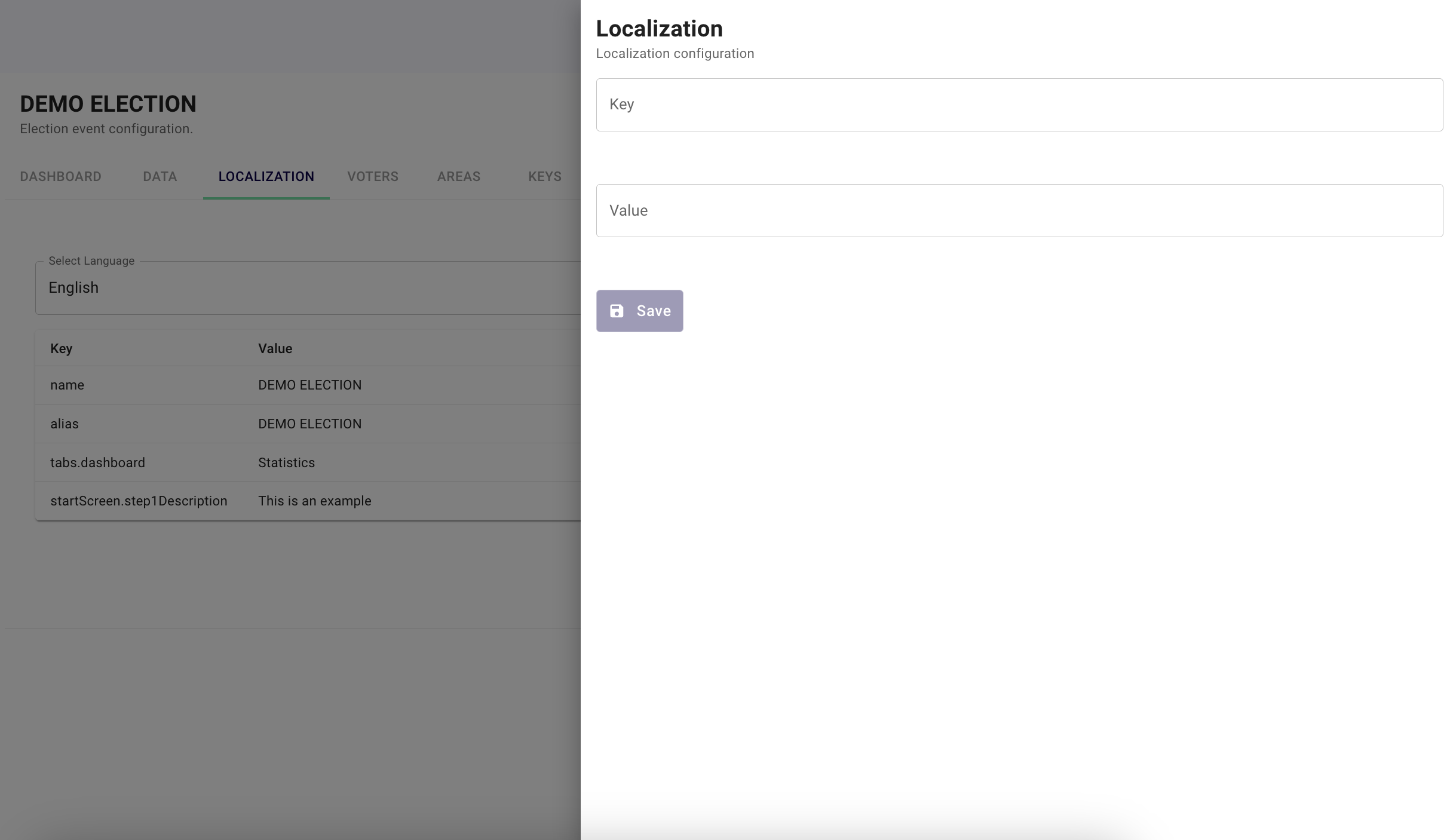Localization Configuration Dialog