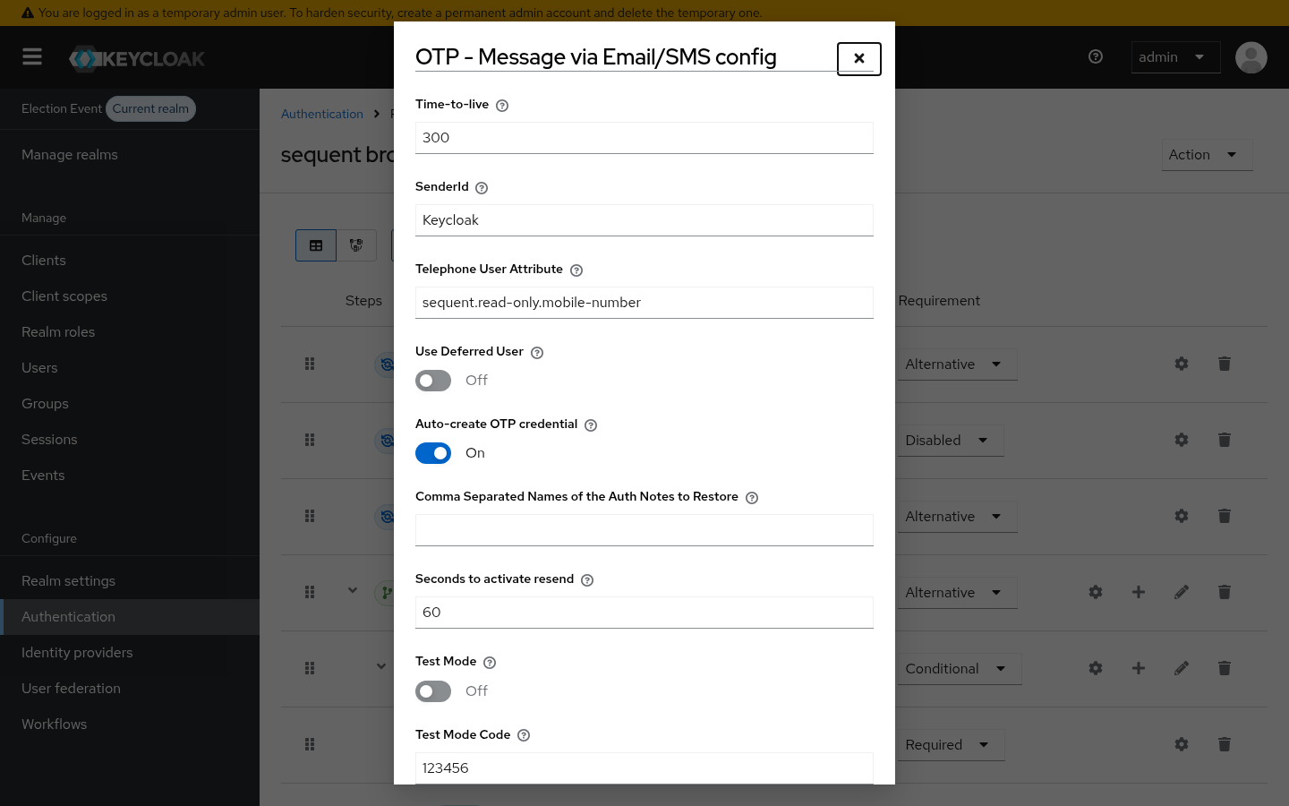 Auto-create OTP credential enabled